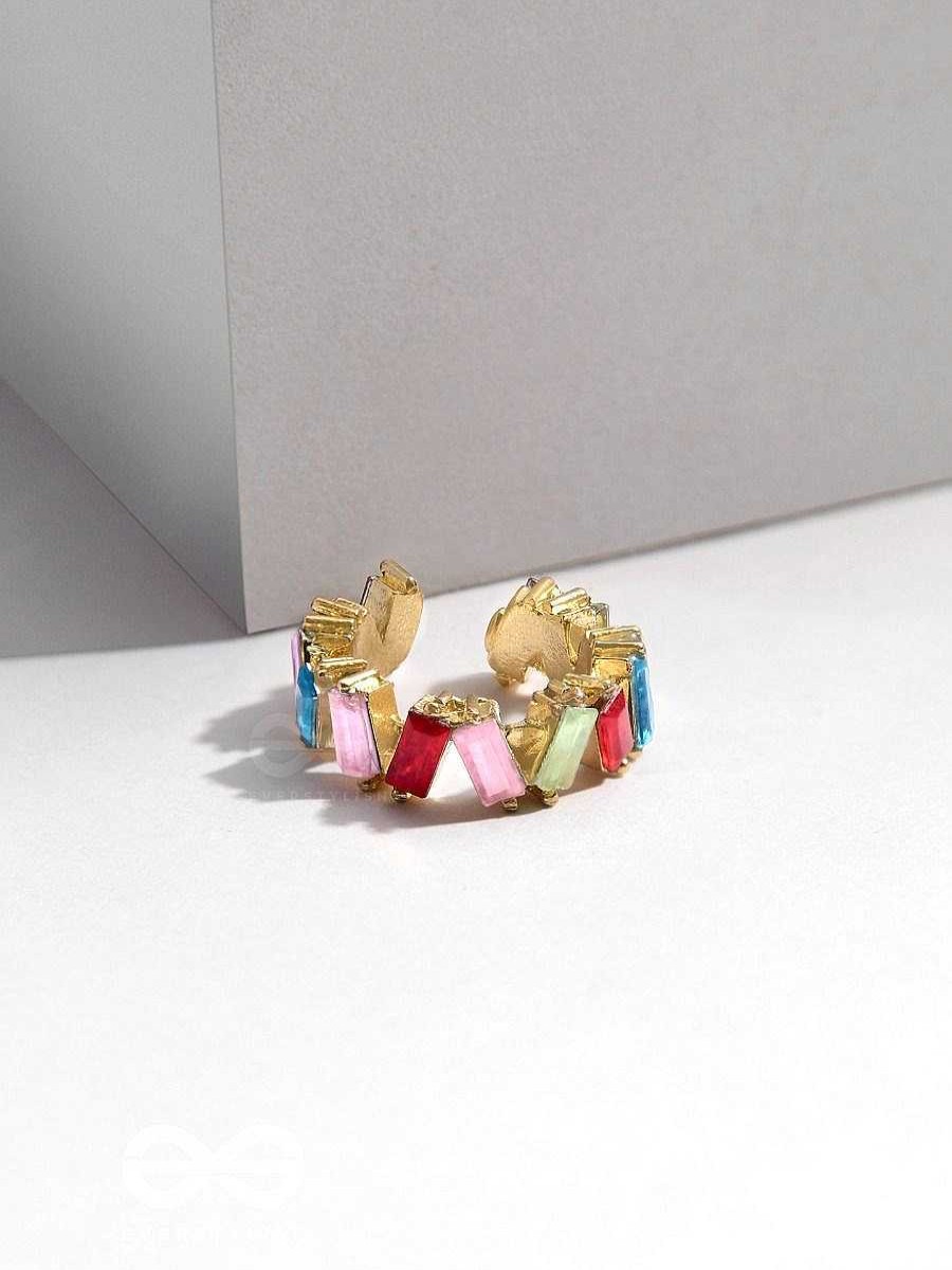 Rings Everstylish | Hues Of Joy - Golden Embellished Ring (Multicolor)