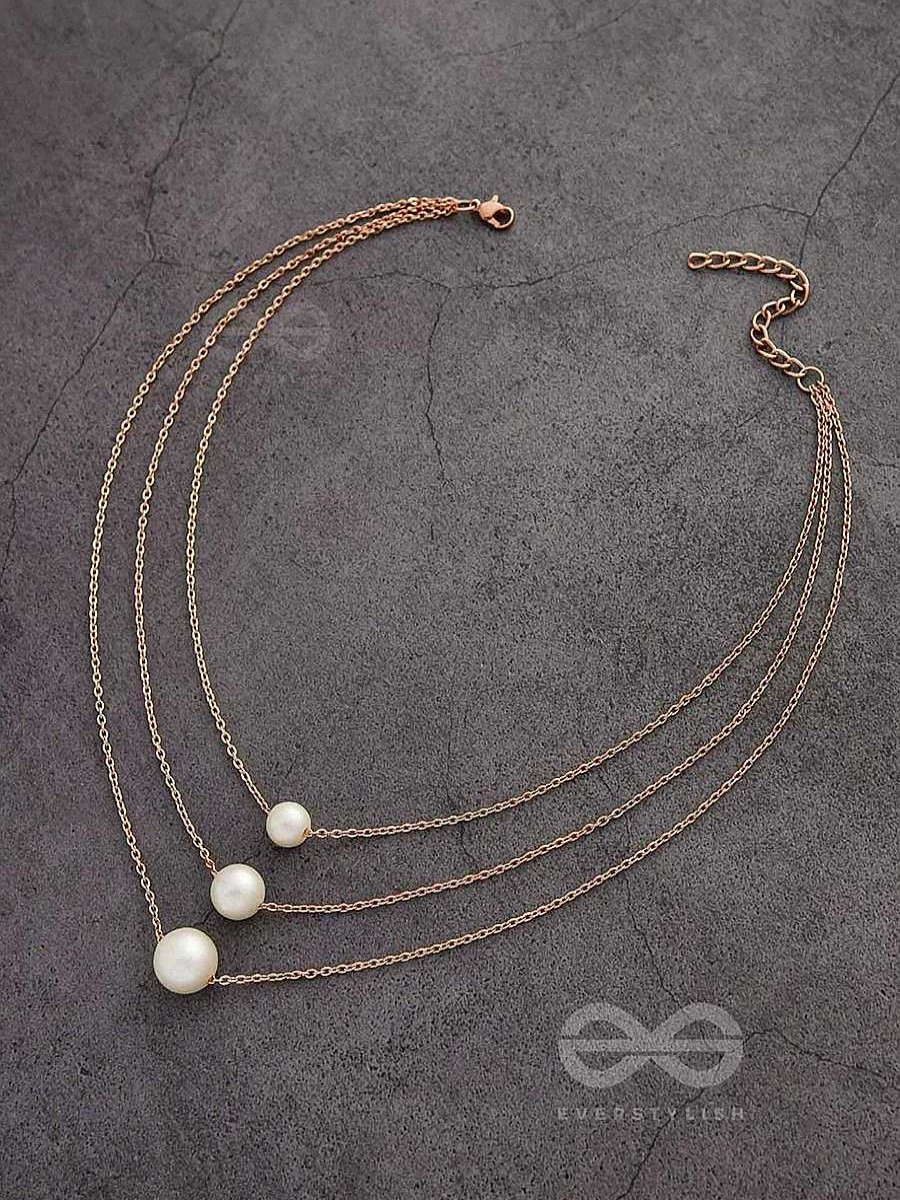 Neckpieces Everstylish | Tri-Pearl The Charm - Rose Golden Multi-Layered Neckpiece With Anti-Tarnish Coating