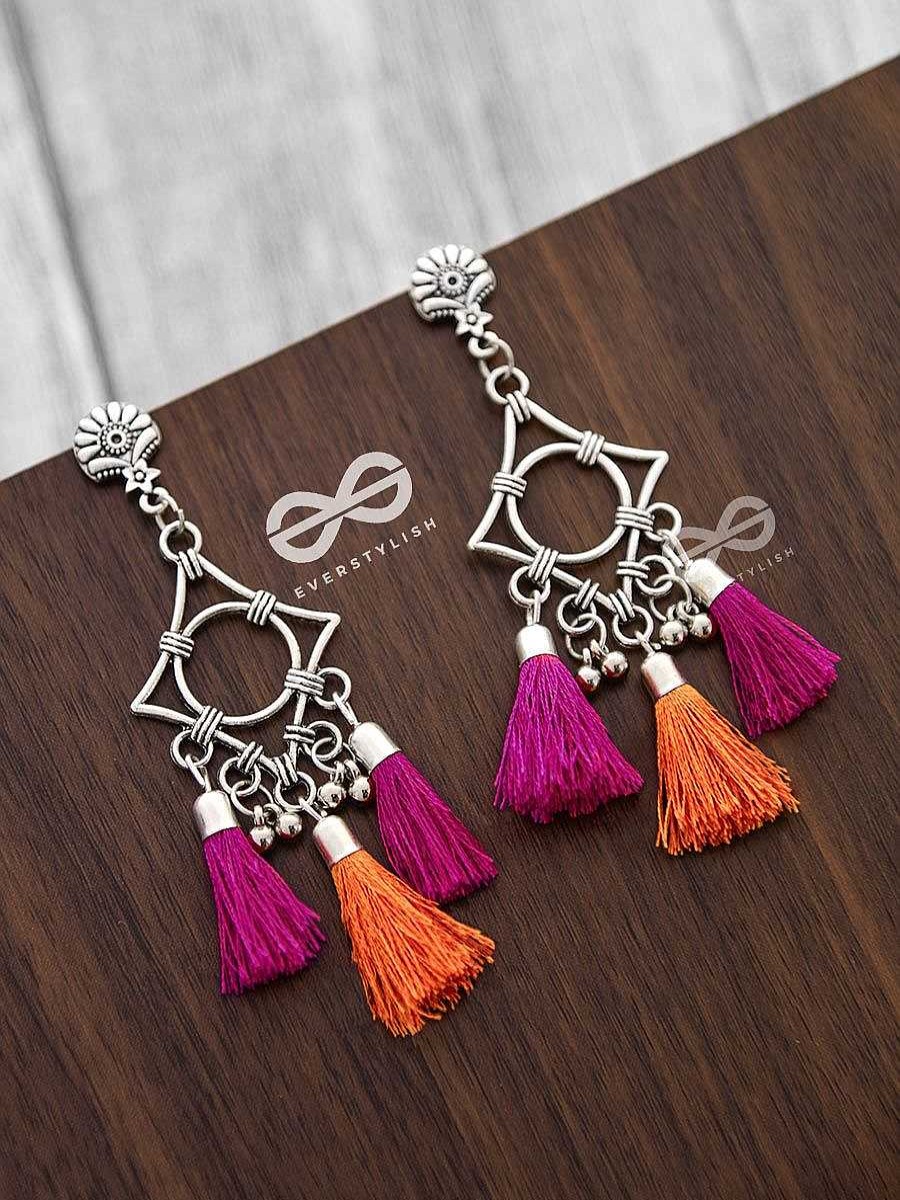 Earrings Everstylish | The Geometric Tasseled Elegance (Orange-Pink) - Casual Danglers