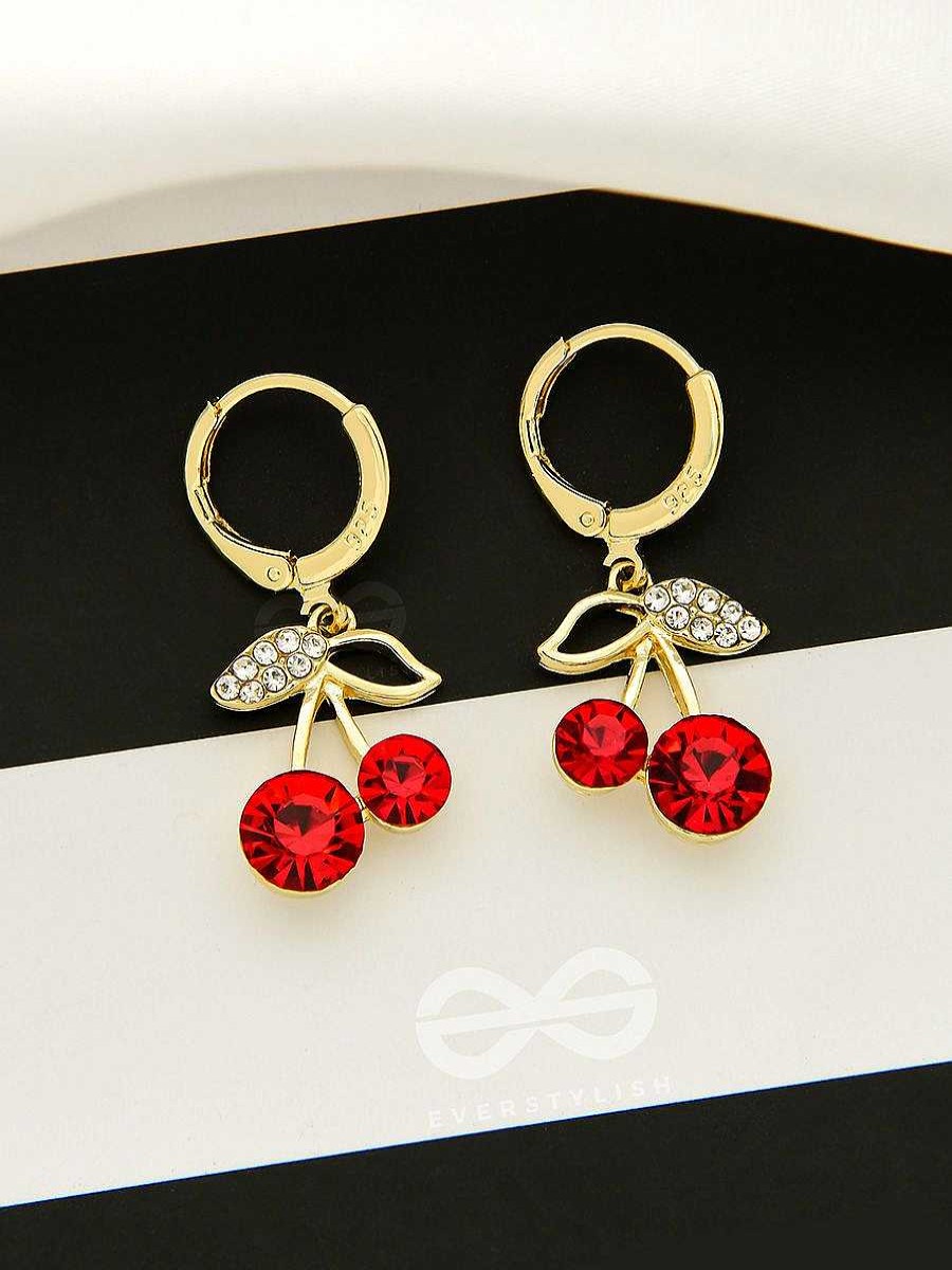 Earrings Everstylish | Cherry On Top- Red And Golden Cz Stones Studded Earrings