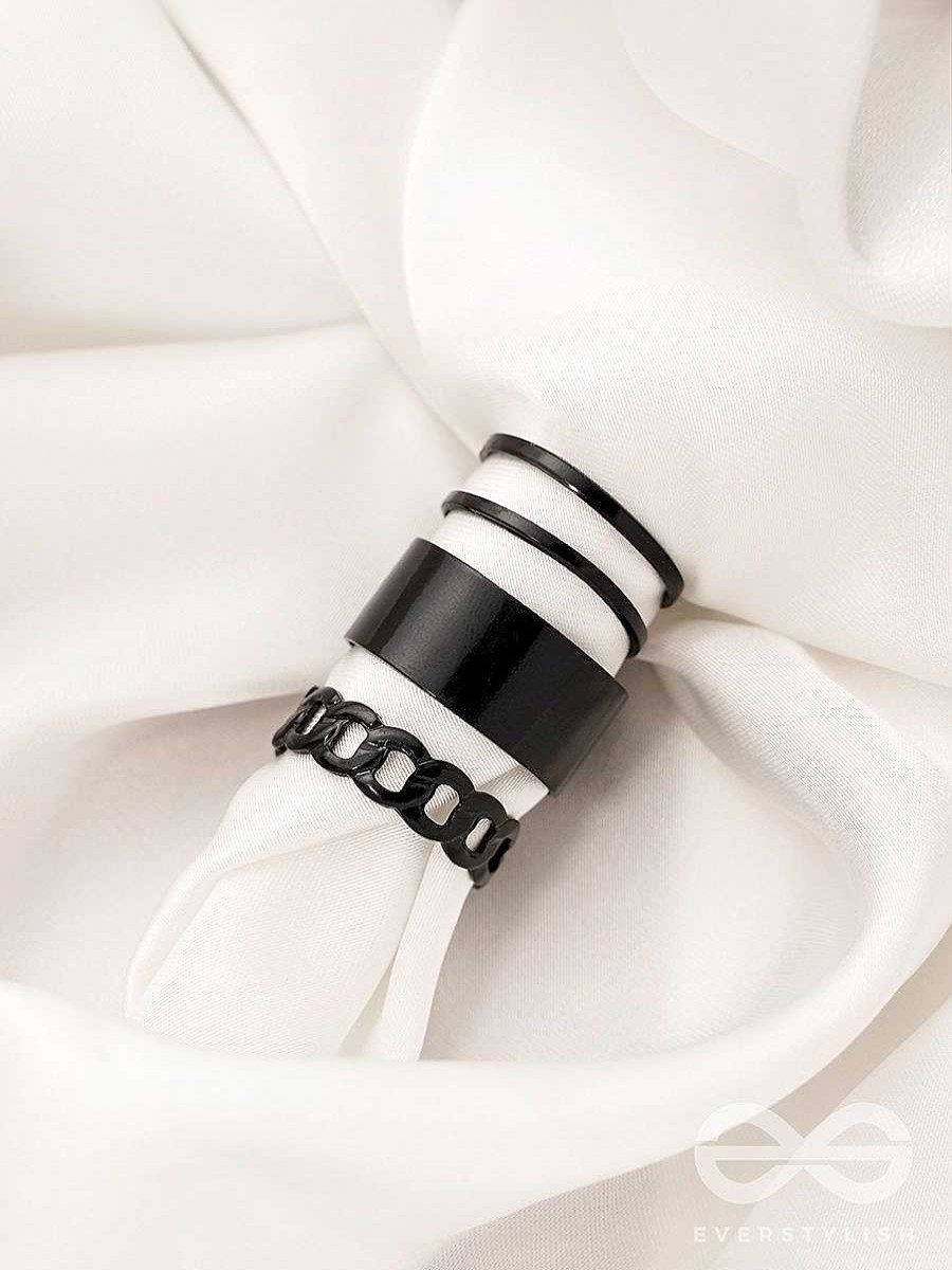 Rings Everstylish | Bands N Chains- Set Of 3 Black Rings