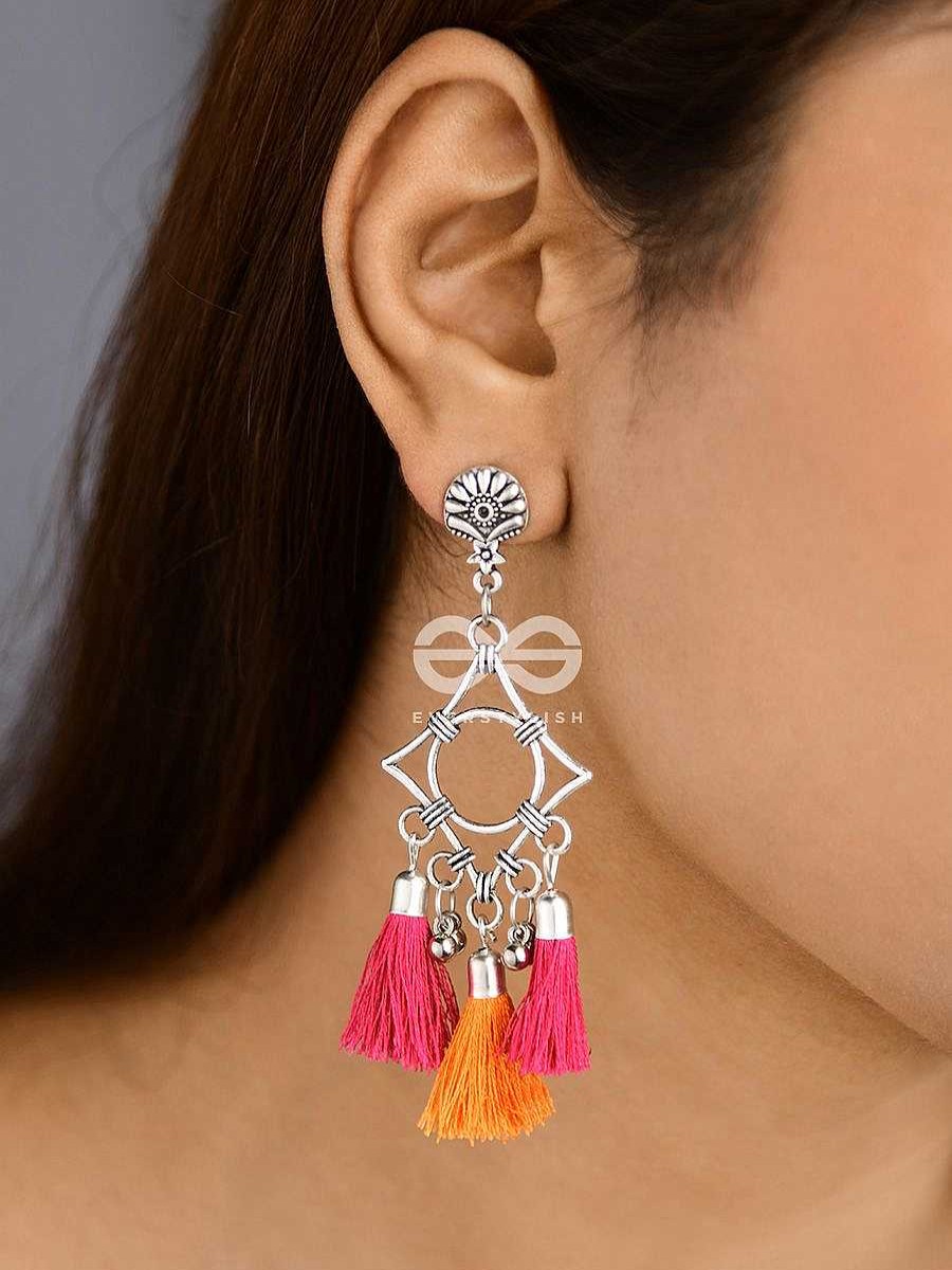 Earrings Everstylish | The Geometric Tasseled Elegance (Orange-Pink) - Casual Danglers