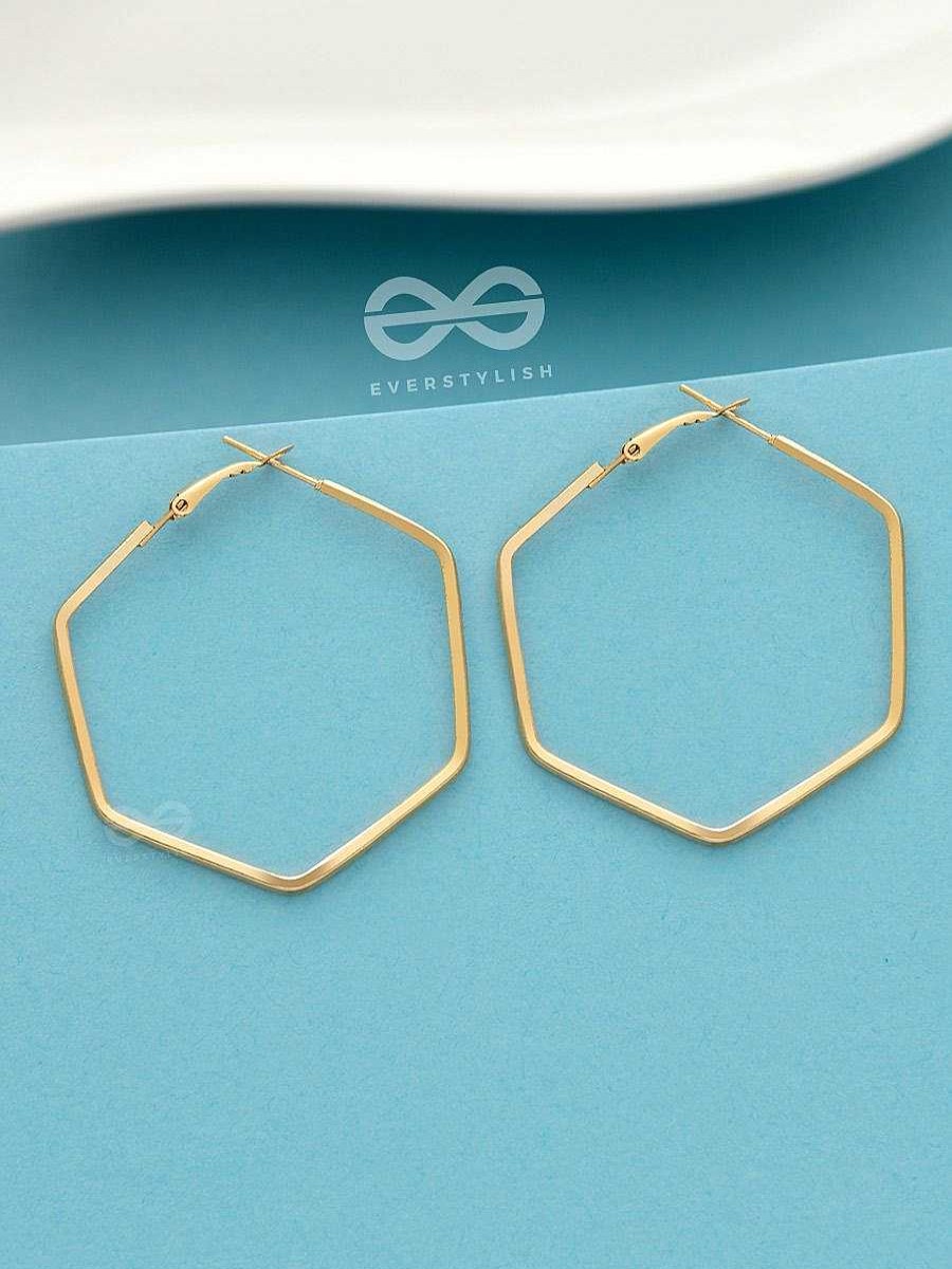 Earrings Everstylish | The Hexing Hexagons - Golden Playful Hoops