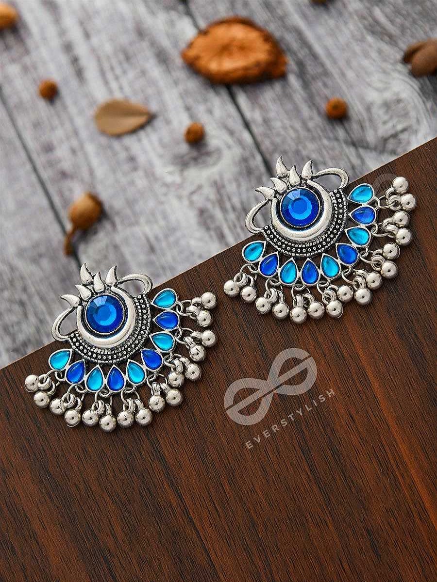 Earrings Everstylish | A Bohemian Tale - Embellished Oxidised Earrings (Teal Blue)