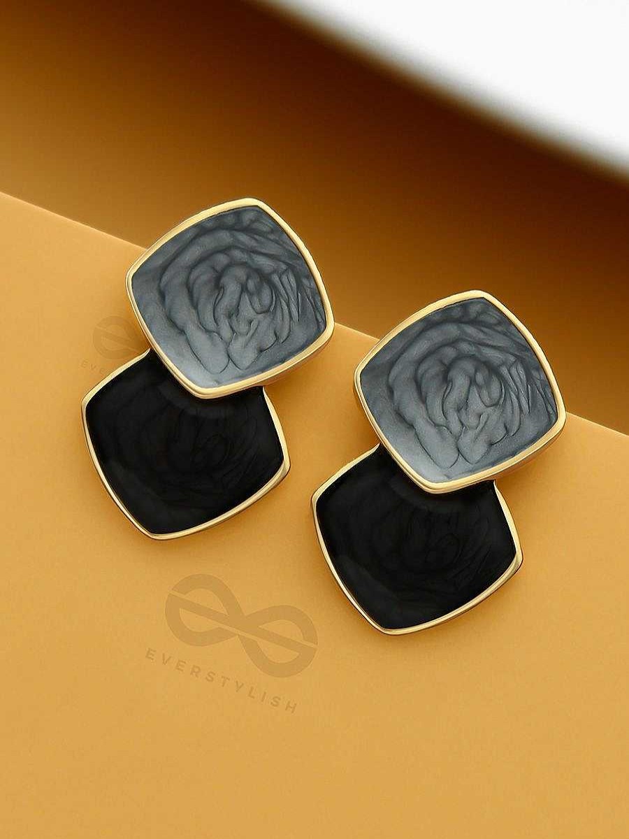 Earrings Everstylish | A Classy Delight - Statement Enamelled Earrings ( Grey -Black)