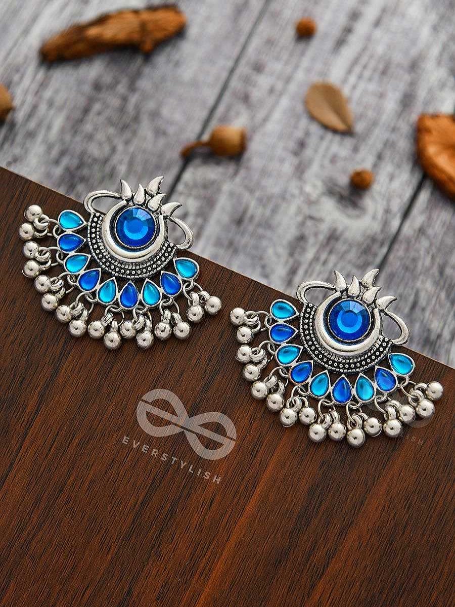 Earrings Everstylish | A Bohemian Tale - Embellished Oxidised Earrings (Teal Blue)