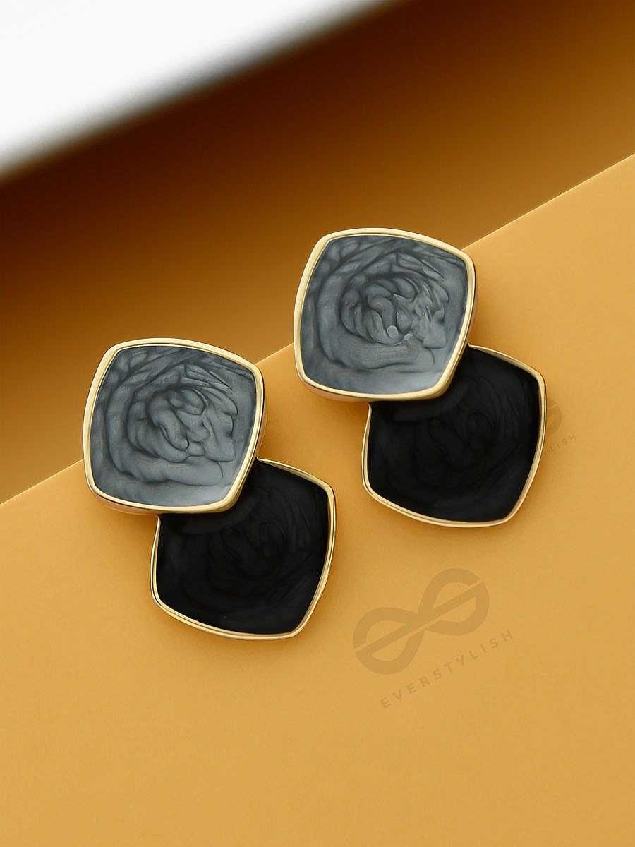 Earrings Everstylish | A Classy Delight - Statement Enamelled Earrings ( Grey -Black)