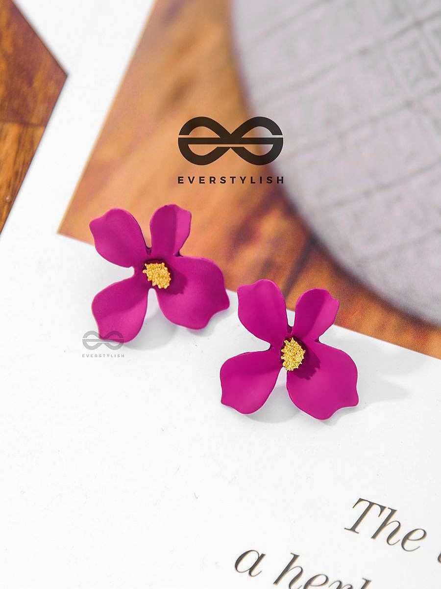 Earrings Everstylish | The Floral Finesse - Gorgeous Statement Studs (Cerise Pink)