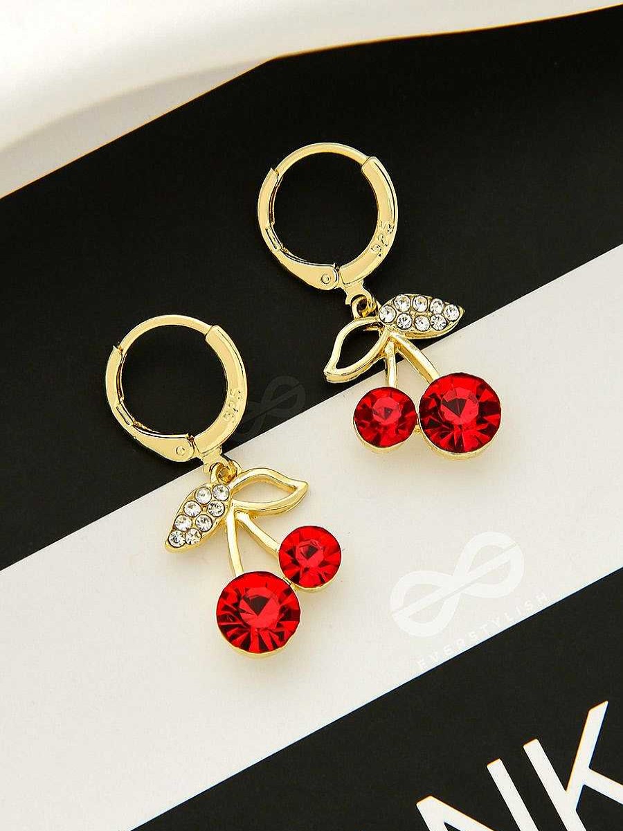 Earrings Everstylish | Cherry On Top- Red And Golden Cz Stones Studded Earrings