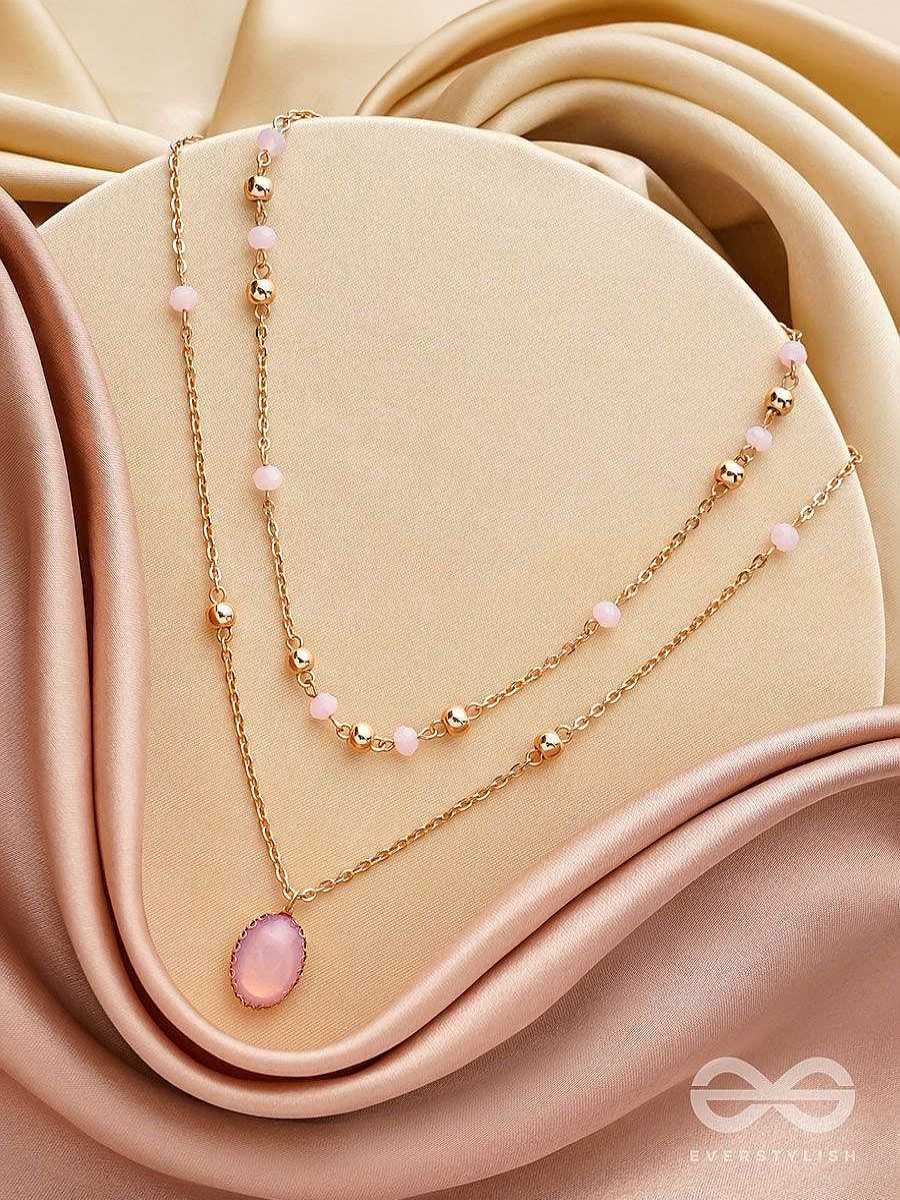 Neckpieces Everstylish | The Pink Pizzazz- Golden Embellished Layered Necklace With Anti-Tarnish Coating