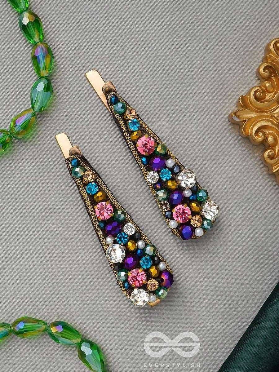 Hair Accessories Everstylish | Vasnya- Exquisitely Precious- Stones, Glass Beads And Zari Embroidered Hair Clips