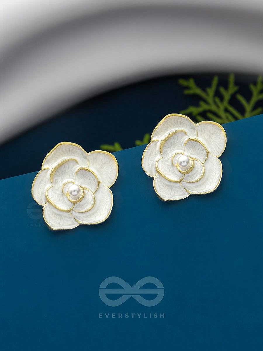 Earrings Everstylish | The Pearly Rose- Golden Enameled Pearl Earrings