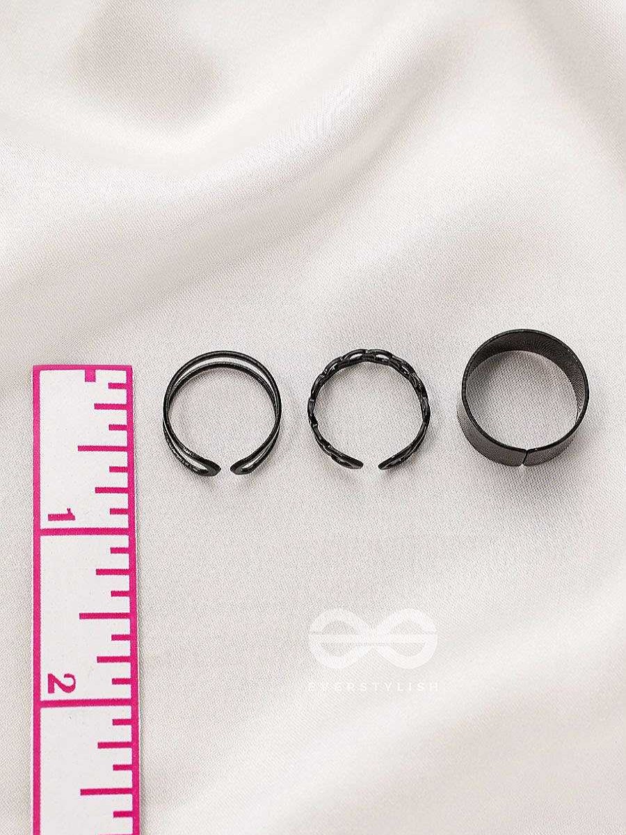 Rings Everstylish | Bands N Chains- Set Of 3 Black Rings