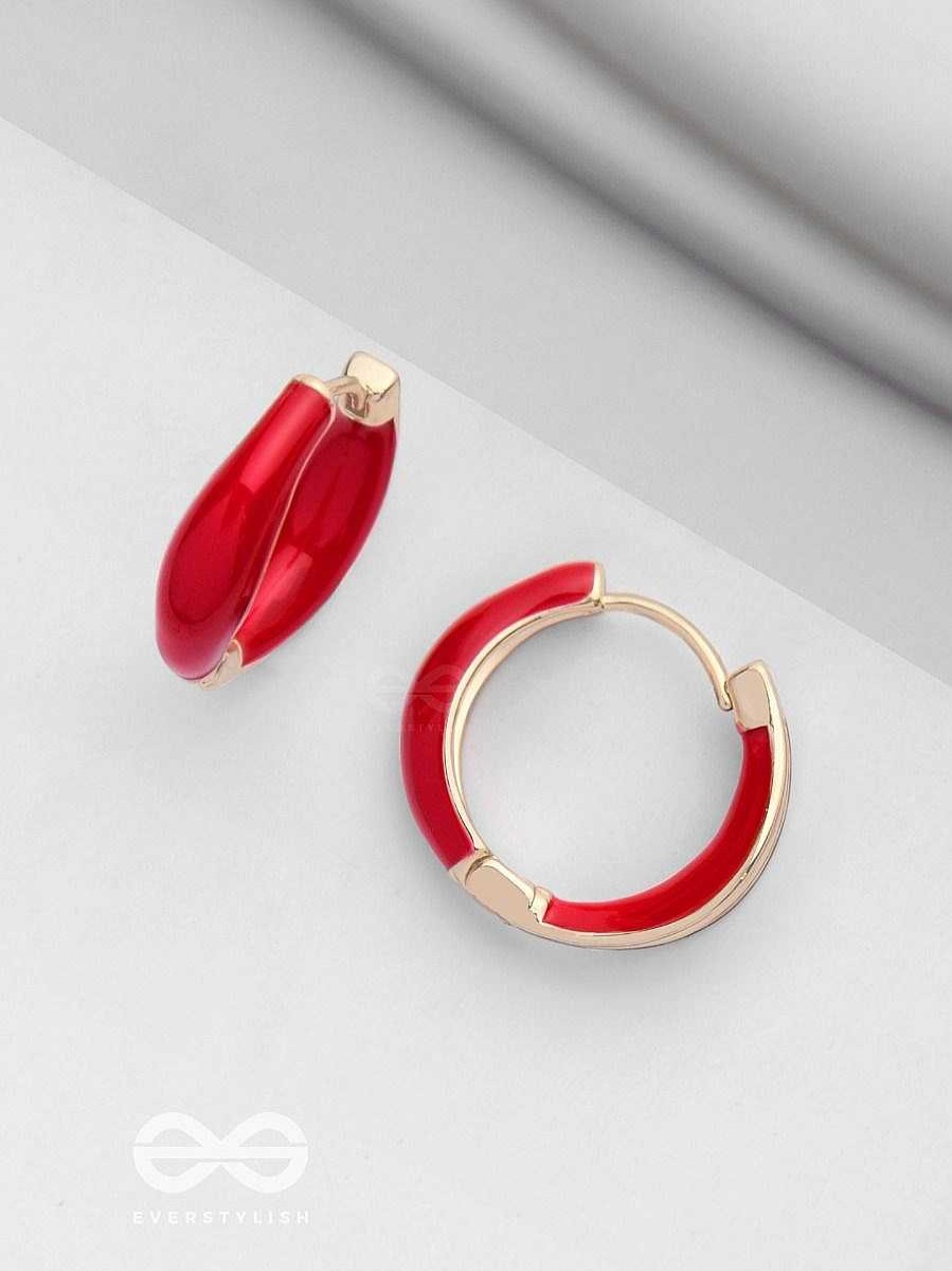 Earrings Everstylish | Luxe Little Loops - Golden Embellished Hoop Earrings (Red)