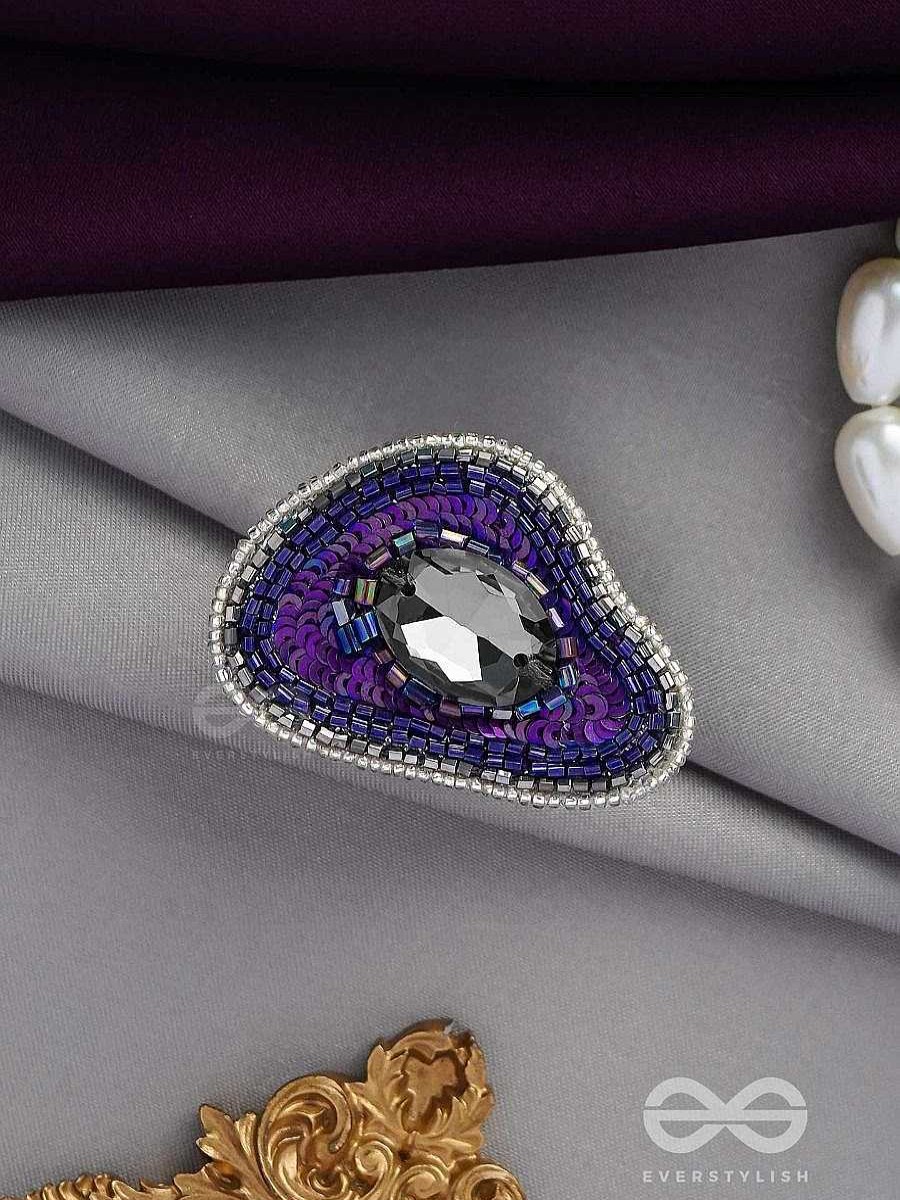 Rings Everstylish | Anavriti - The Unfurling Elegance - Stone, Sequins And Beads Embroidered Ring (Purple)