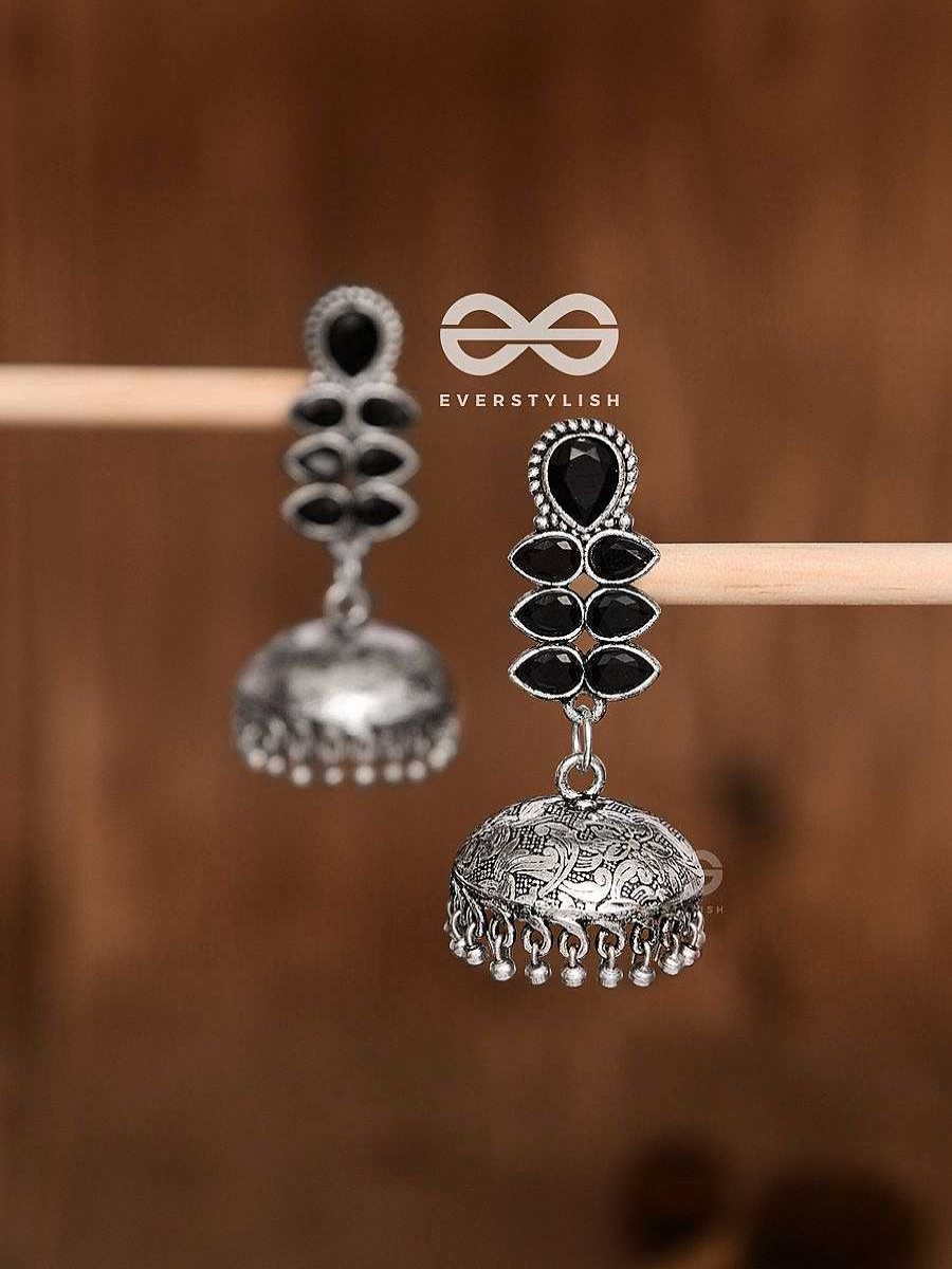 Earrings Everstylish | The Woman Of Finesse - Embellished Oxidised Jhumkas (Onyx Black)