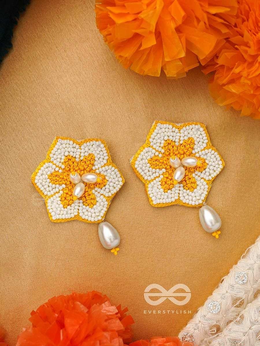 Earrings Everstylish | Elaana- The Charming Marigold- Pearls And Resham Embroidered Earrings