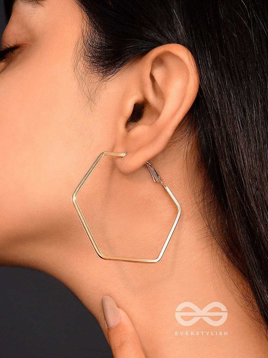 Earrings Everstylish | The Hexing Hexagons - Golden Playful Hoops