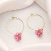 Earrings Everstylish | The Beauteous Butterfly Hoops (Pink) - Golden Casual Earrings