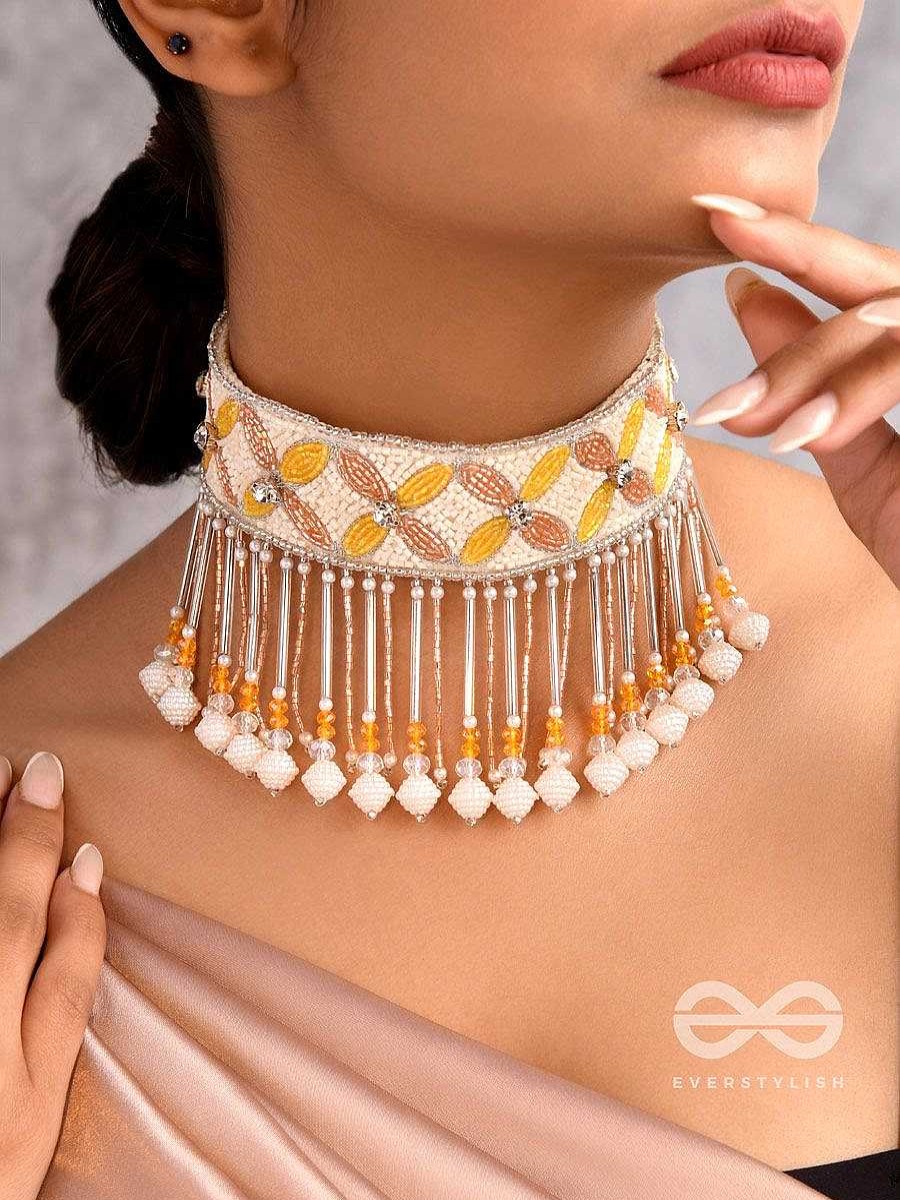 Neckpieces Everstylish | Ajathya- The Yellow Jasmine- Stones And Glass Beads Embroidered Choker Necklace