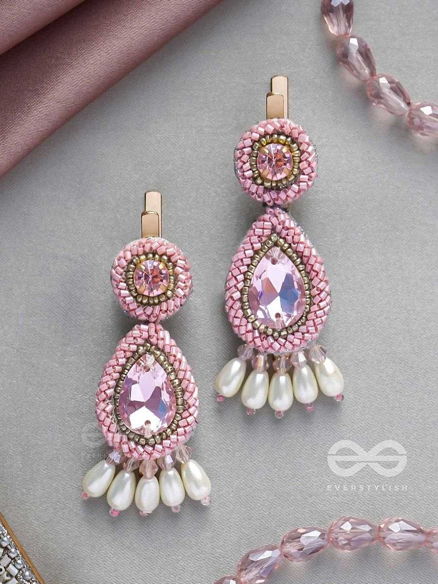 Hair Accessories Everstylish | Aarakta- The Pink Beauty- Pearls And Stones Embroidered Hair Clips