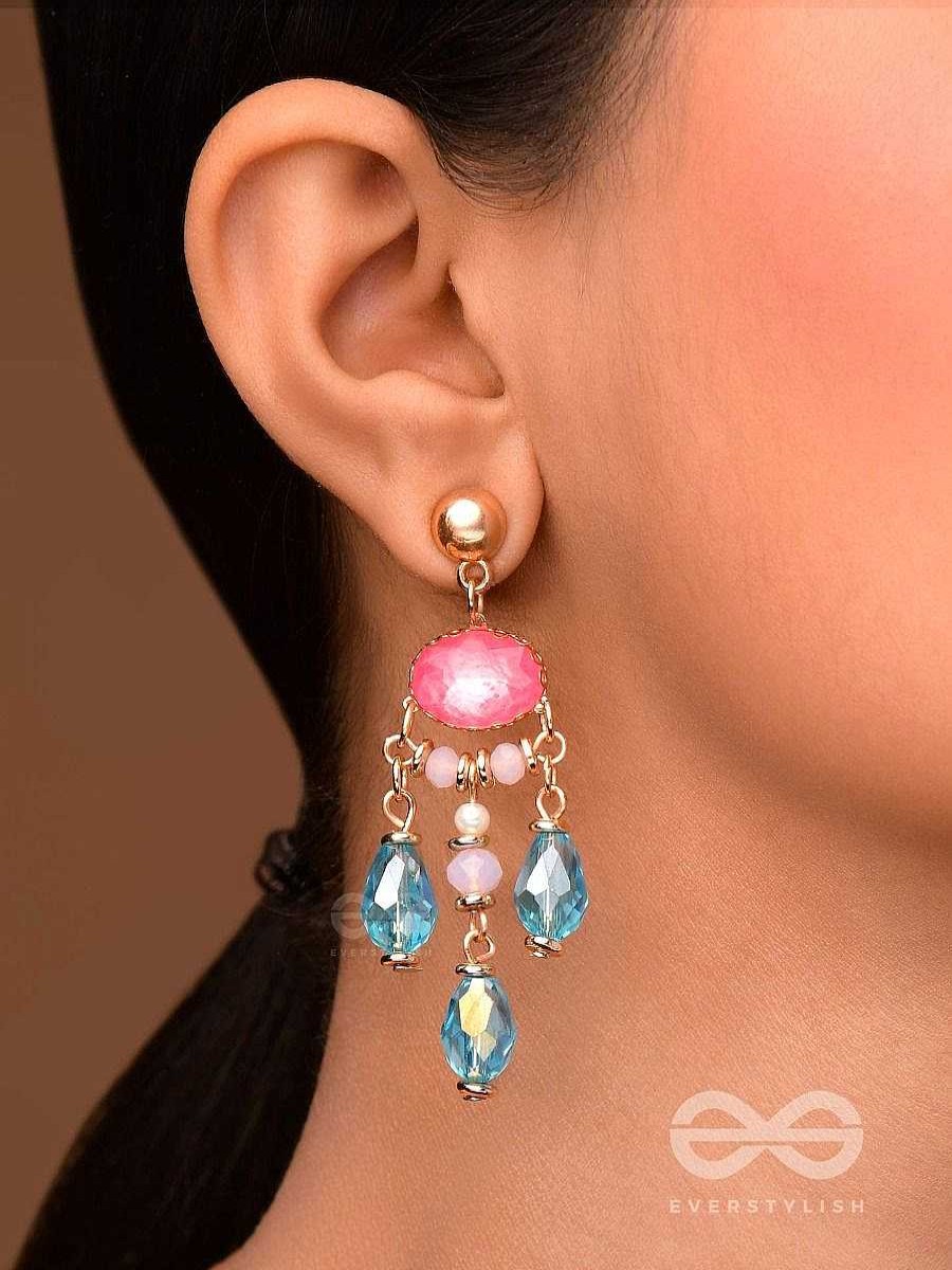 Earrings Everstylish | Pink Champagne Rains - Golden Embellished Earrings