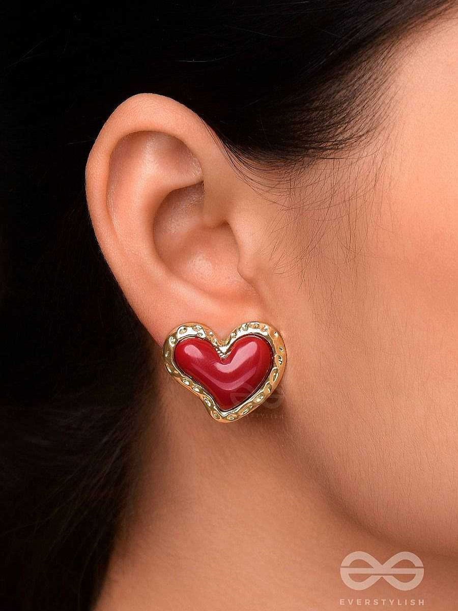 Earrings Everstylish | Beats Of Beauty - Golden Embellished Earrings (Red)