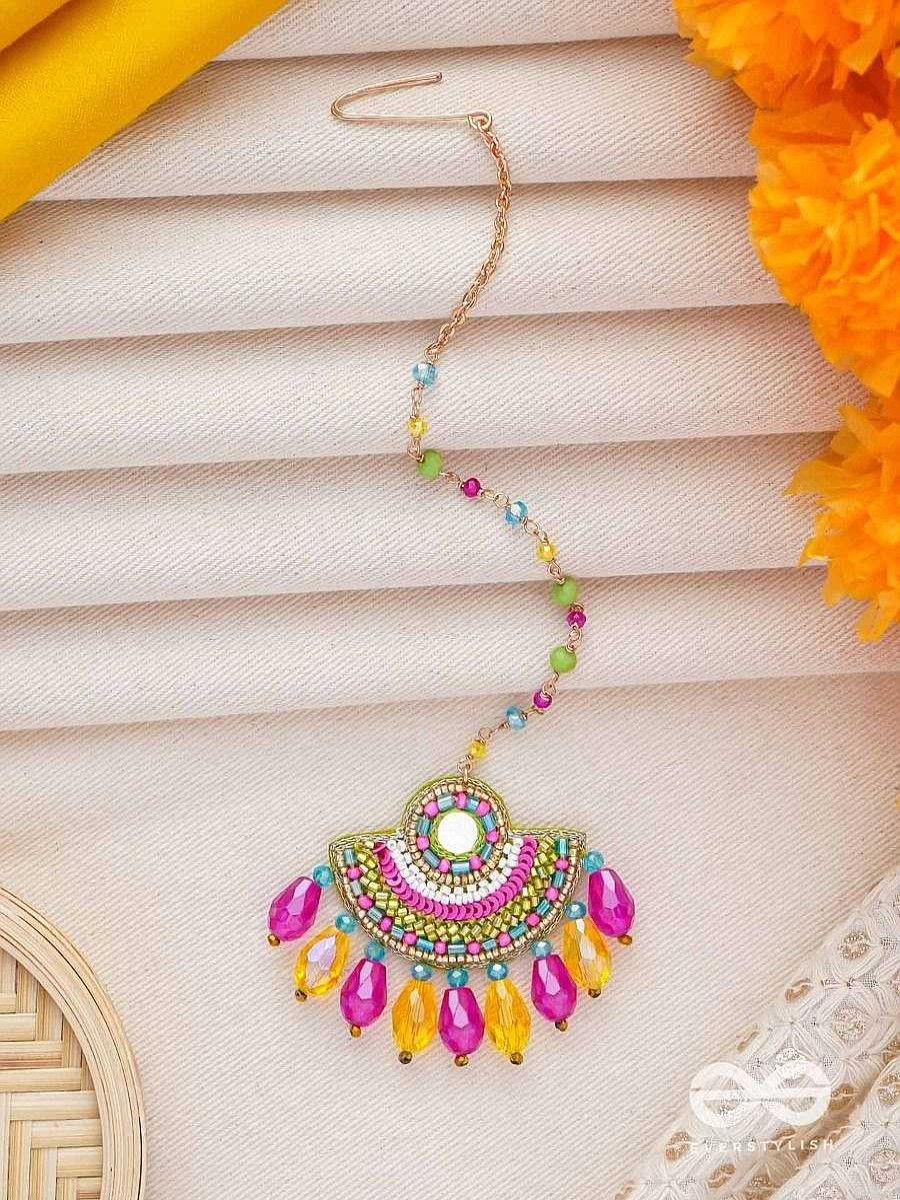 Hair Accessories Everstylish | Adibhya - A Colorful Carnival - Sequins, Beads And Glass Drop Embroidered Maangtika