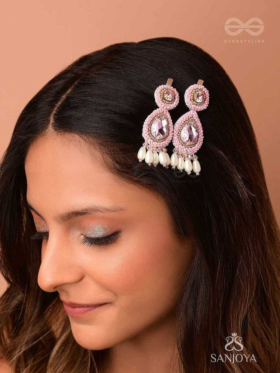 Hair Accessories Everstylish | Aarakta- The Pink Beauty- Pearls And Stones Embroidered Hair Clips