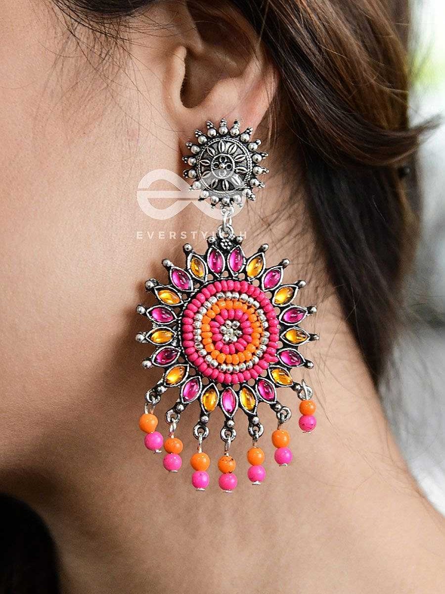 Earrings Everstylish | The Delightful Dreamy Danglers (Orange-Pink)- The Embellished Oxidised Collection