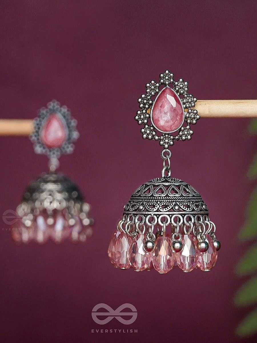 Earrings Everstylish | A Coral Crush - Embellished Oxidised Jhumka Earrings