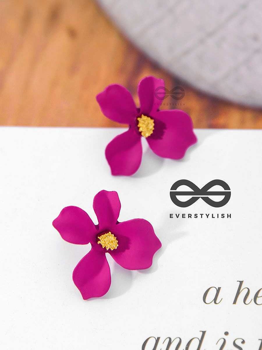 Earrings Everstylish | The Floral Finesse - Gorgeous Statement Studs (Cerise Pink)