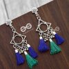 Earrings Everstylish | The Geometric Tasseled Elegance (Blue-Green) - Casual Danglers