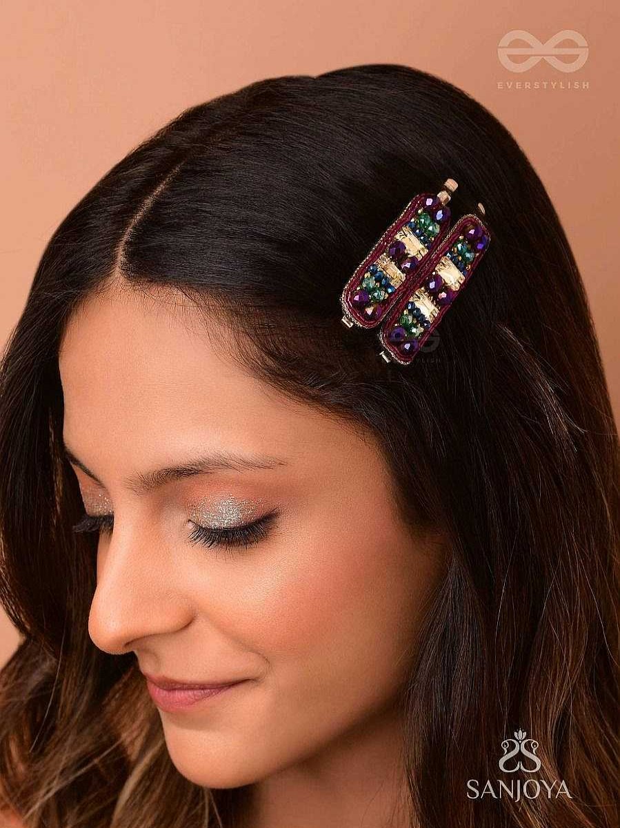 Hair Accessories Everstylish | Amaanta- The Night Sky- Stones And Glass Beads Embroidered Hair Clips