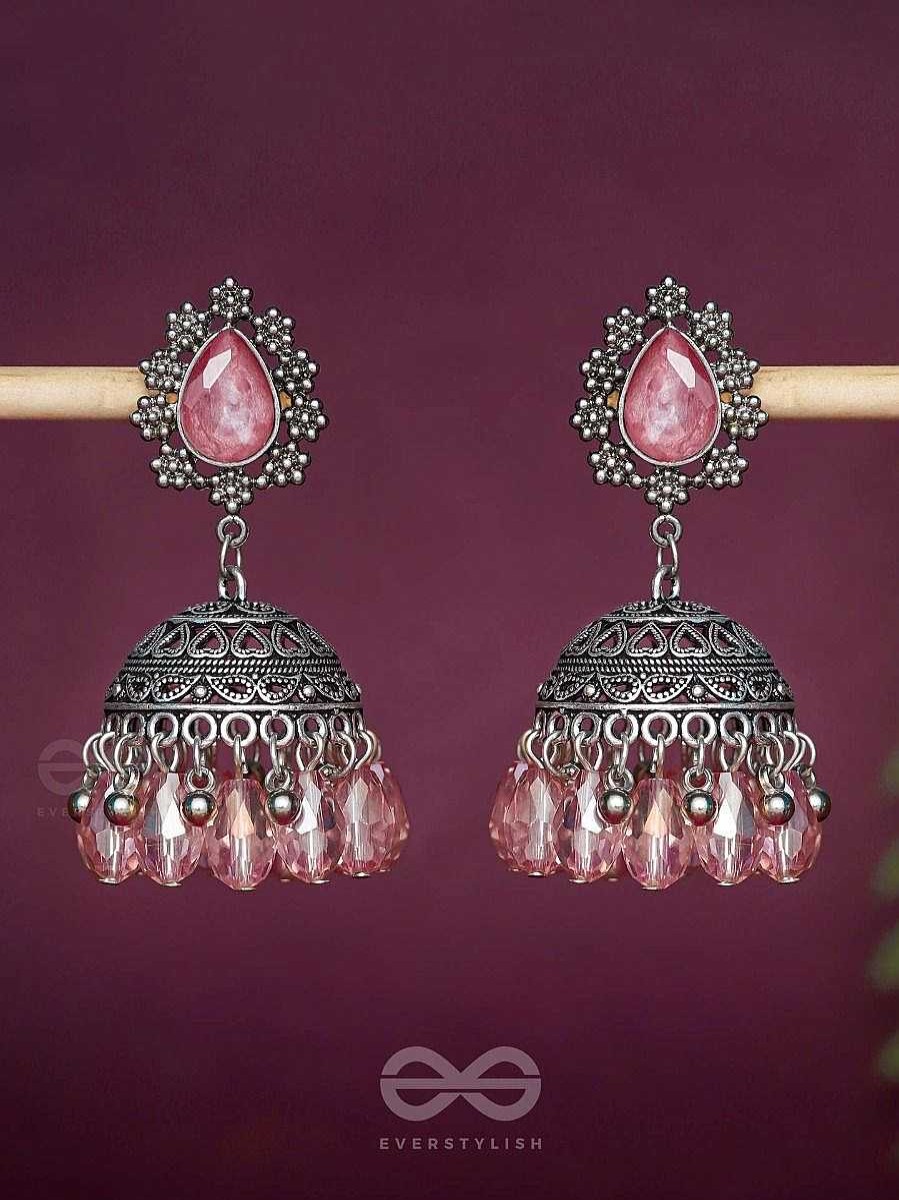 Earrings Everstylish | A Coral Crush - Embellished Oxidised Jhumka Earrings