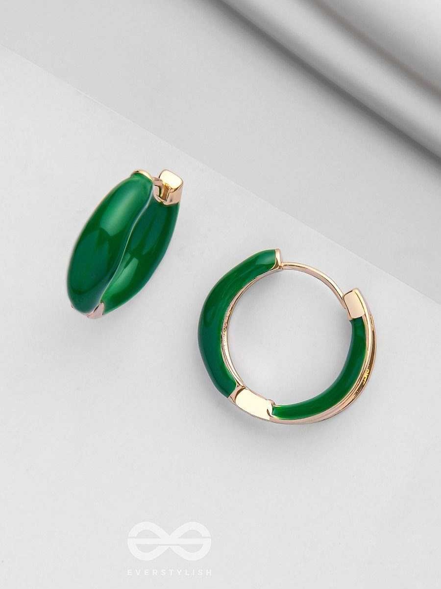 Earrings Everstylish | Luxe Little Loops - Golden Embellished Hoop Earrings (Green)