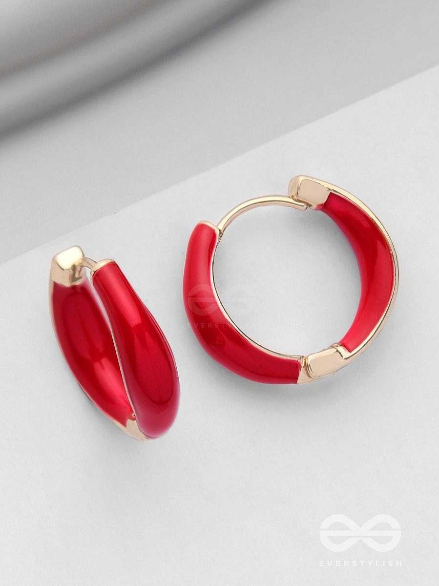 Earrings Everstylish | Luxe Little Loops - Golden Embellished Hoop Earrings (Red)