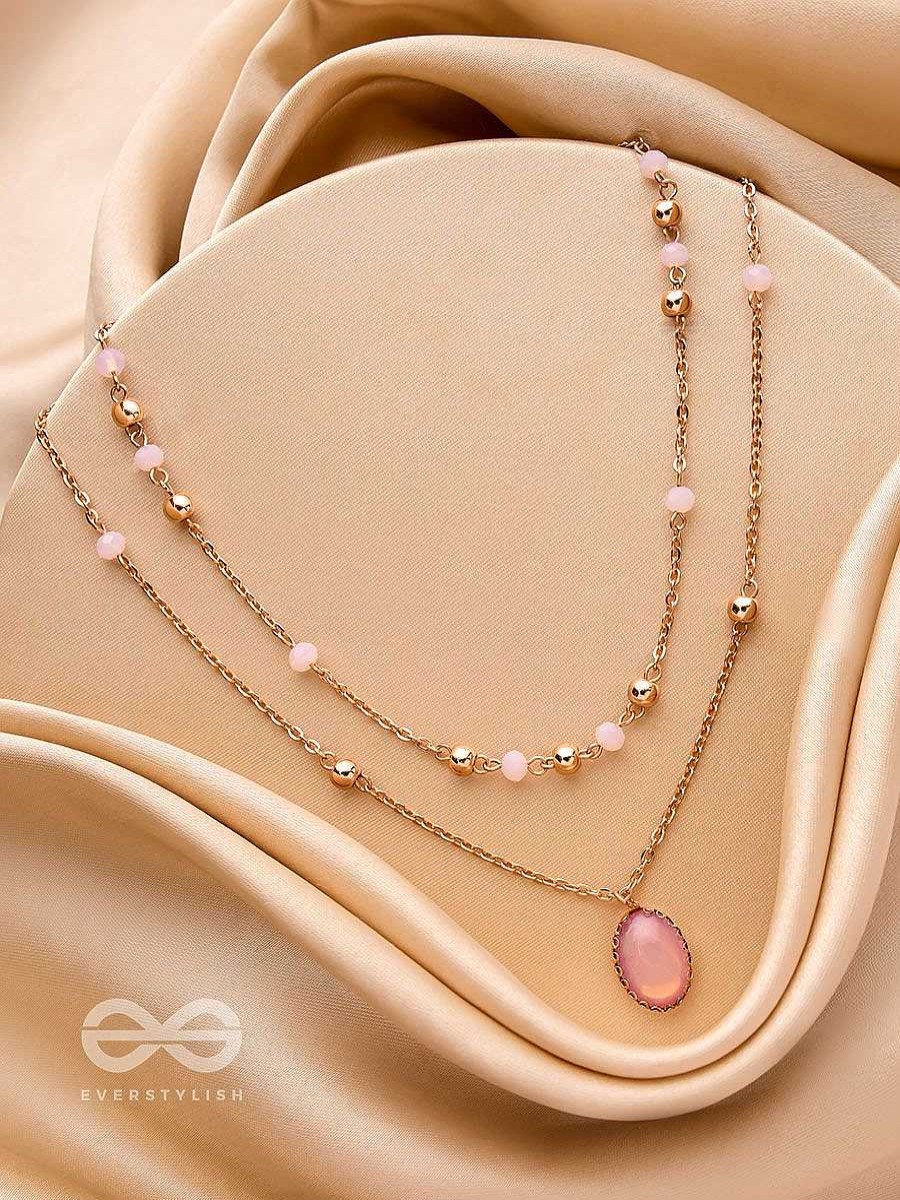 Neckpieces Everstylish | The Pink Pizzazz- Golden Embellished Layered Necklace With Anti-Tarnish Coating