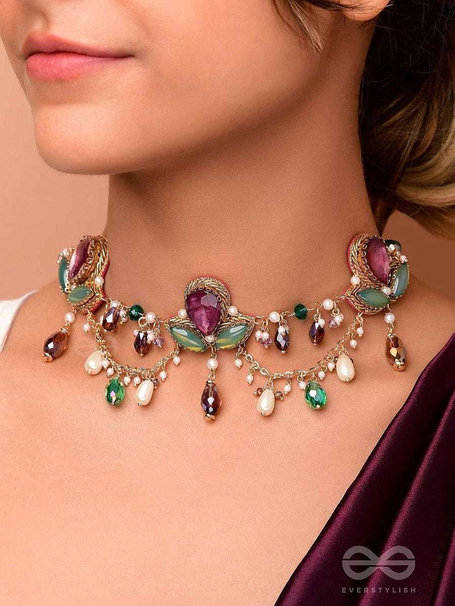 Neckpieces Everstylish | Aabharan - The Royal Ornament - Stones, Beads, Glass And Pearl Drop Embroidered Neckpiece With Anti-Tarnish Coating