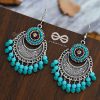 Earrings Everstylish | The Elegant Motifs (Teal-Blue) - Embroidered Oxidised Earrings